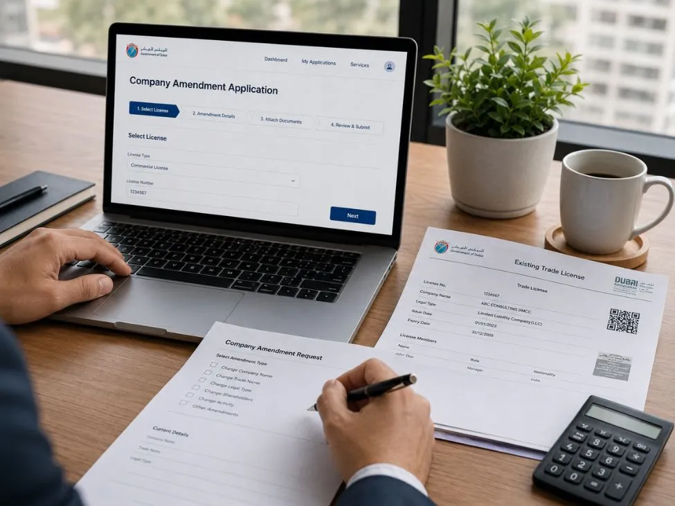Company registration amendments UAE — trade license amendment process Modest Consulting Services FZE Dubai